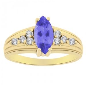 0.90 Carat Marquise Tanzanite and Diamond Ring